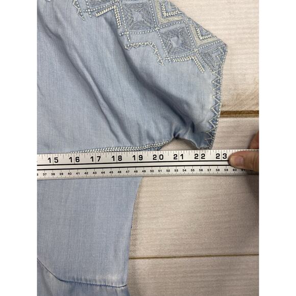 Holding Horses Anthropologie Womens Dress S Blue Denim Embroidered Chambray Boho - Picture 7 of 11